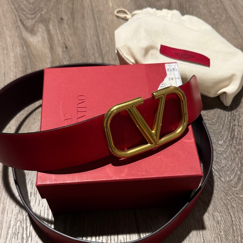Valentino Bold Red Belt with Iconic Gold Buckle